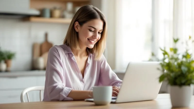 Frau mit Laptop lernt berufsbegleitend in Coburg