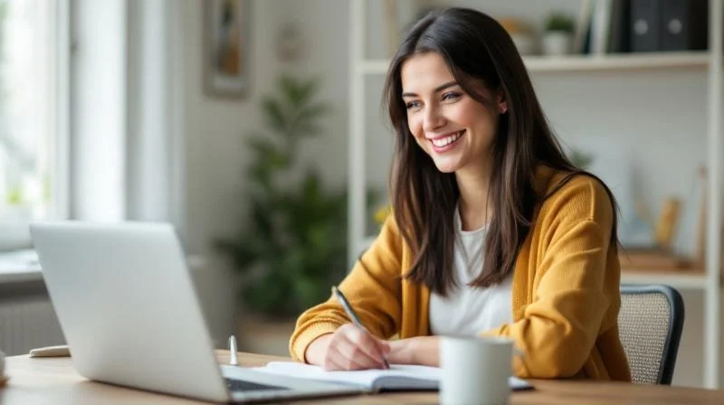 Frau am Laptop lernt KI Weiterbildung online in Coburg