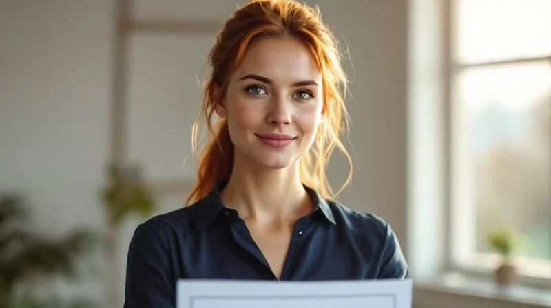 Mann haelt stolz seine IHK-Urkunde in einem hellen Buero in Coburg