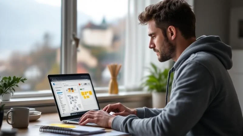 Quereinsteigerin lernt am Laptop in einer Coburger Wohnung mit Veste-Blick